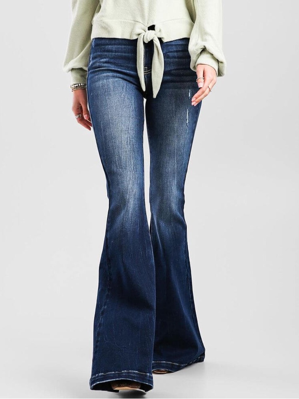 Kancan Ultra High Rise Super Flare Diana Distressed Denim Jeans‎